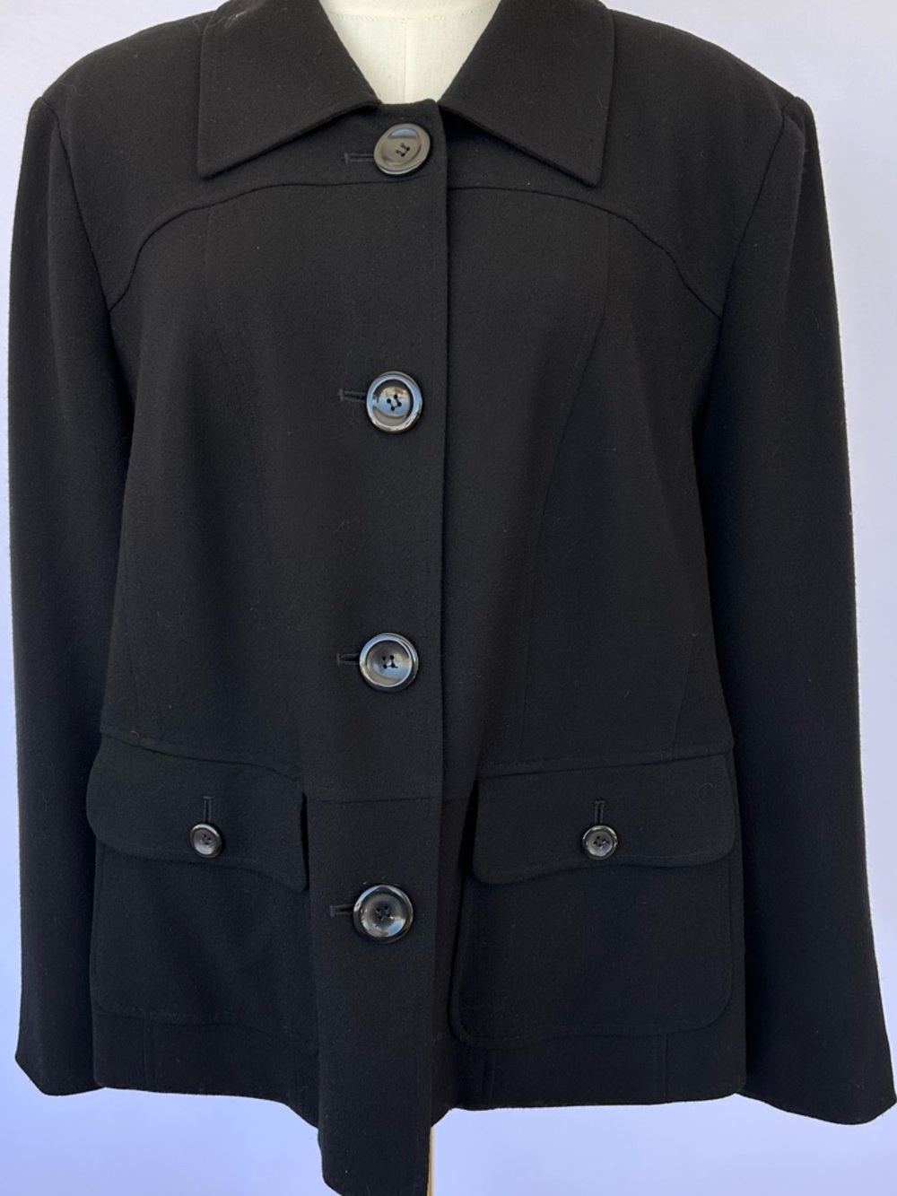 Talbots Women’s‎ Black Wool Jacket Lined Oversized Buttons Flap Pockets Size 14W